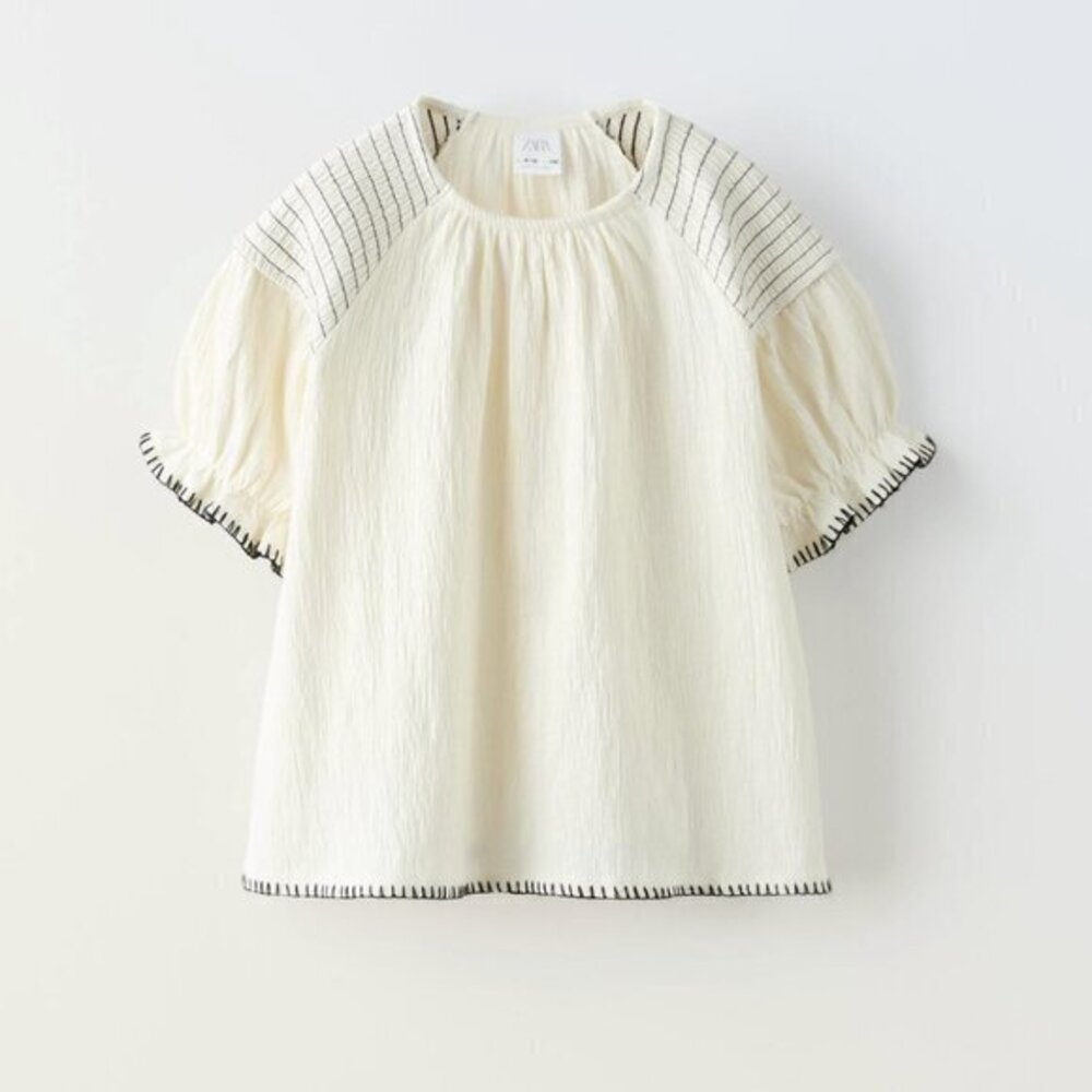Zara Cream Short Sleeve Top Girls 6-7 NWT